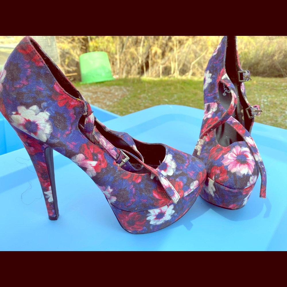 Multi color flower heels